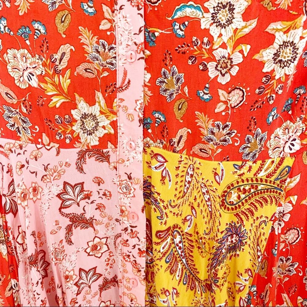 Zara Red Pink Paisley Patchwork Hankerchief Midi Dress Bloggers Fave Small - Picture 4 of 10